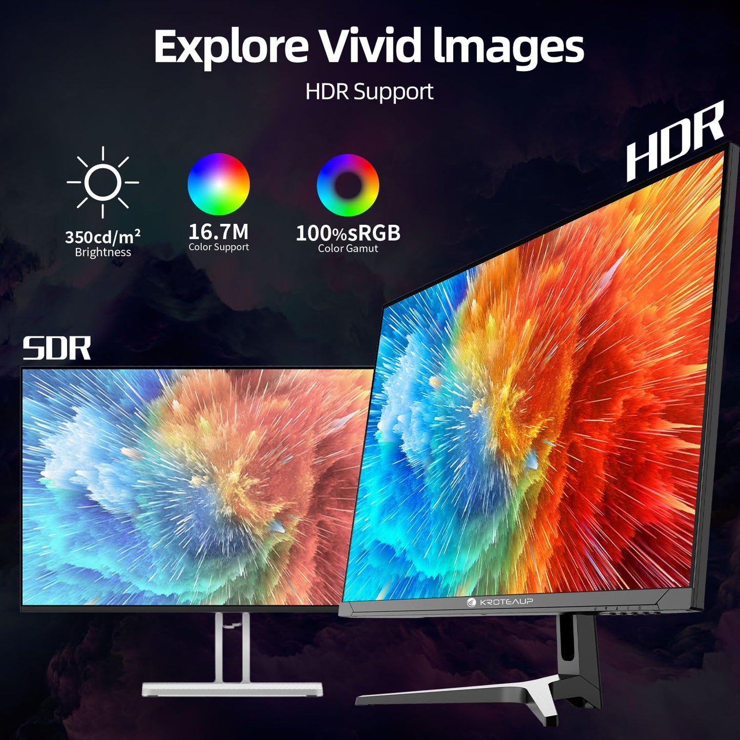 Kroteaup 32 Inch UHD Gaming Monitor, (3840 X 2160) Computer Monitor, HDR400, DCI-P3 86%，100% sRGB, Eye Care, Freesync, HDMI, Dp Port and Built-in Speaker, Support Wall