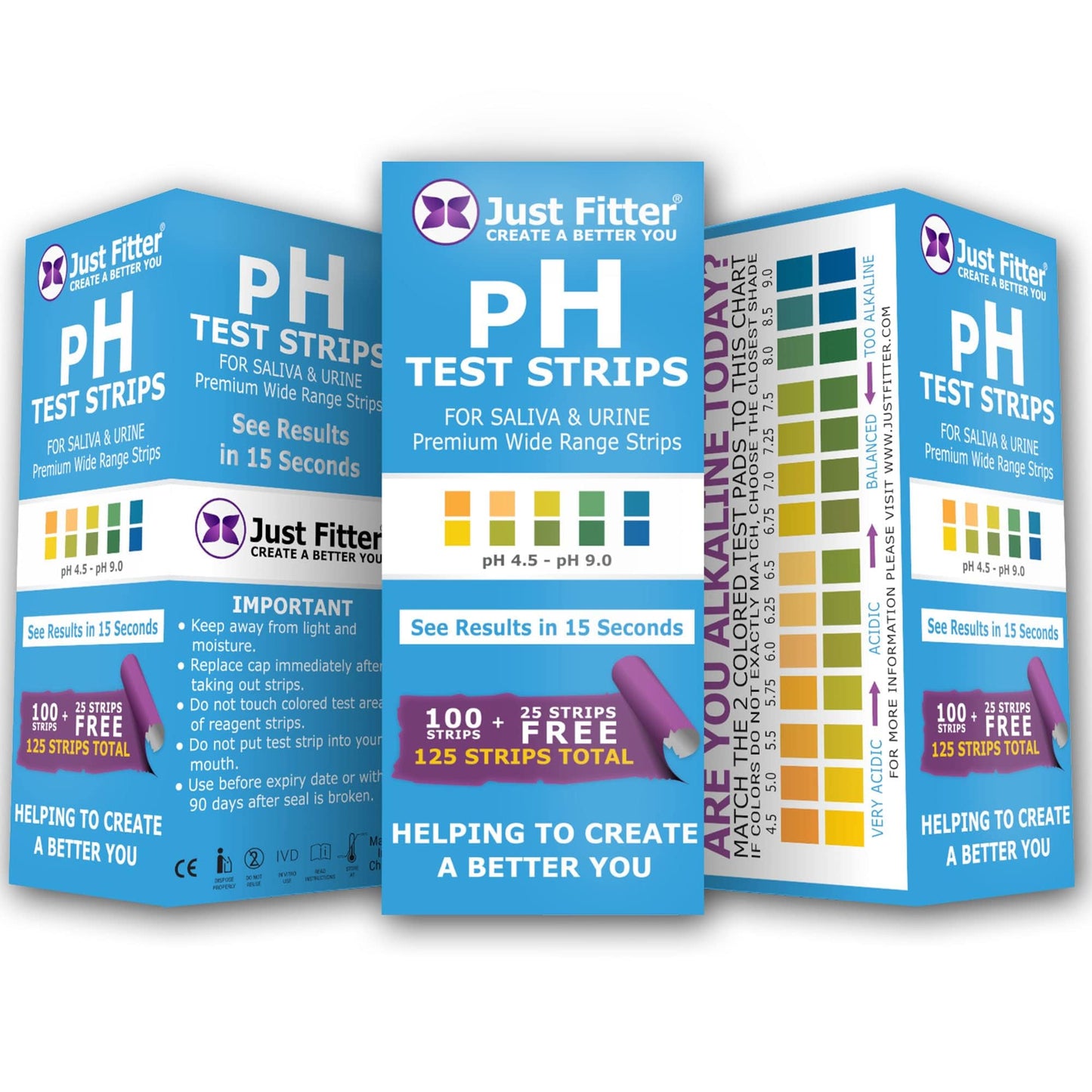 Just Fitter pH Test Strips for Testing Alkaline and Acid Levels in The Body. Track & Monitor Your pH Level Using Saliva and Urine. Get Highly Accurate Results in Seconds.