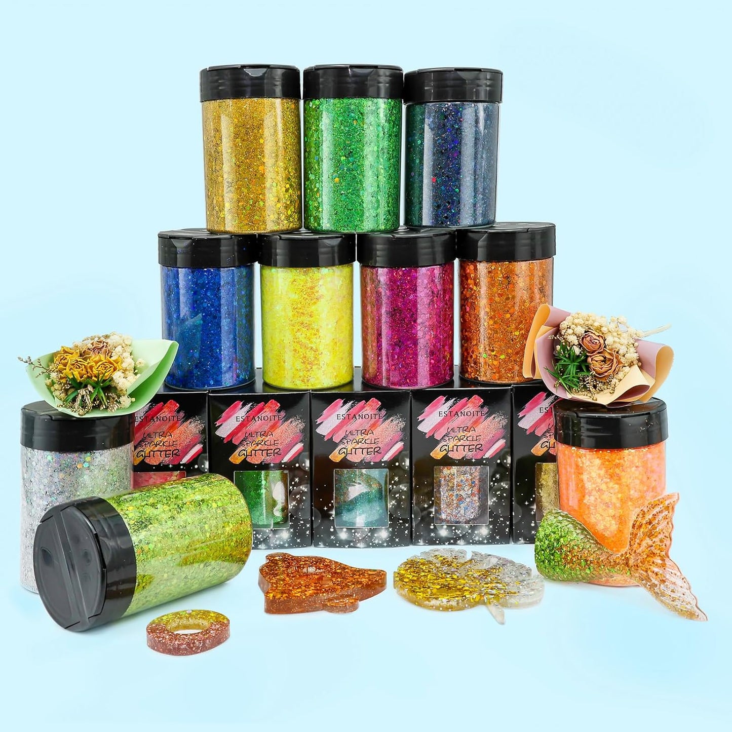 Estanoite Holographic Chunky Glitter, 160G/5.64OZ Craft Glitter for Resin, Metallic Iridescent Chunky Glitter Sequin Flake, Cosmetic Glitter for Makeup Body Nail Face Eye, Glitter Tumbler (Autumn)