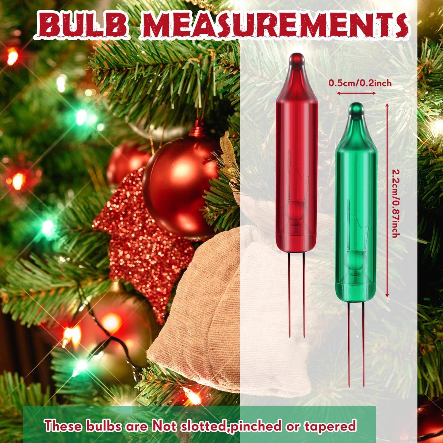 Mudder 300 Pcs Replacement Mini Light Bulbs Christmas Tree 2.5 V Incandescent Glass String Light Bulbs With Base Indoor Outdoor Xmas Decoration  0.17 Ampere  0.425 Watt (Red And Green)