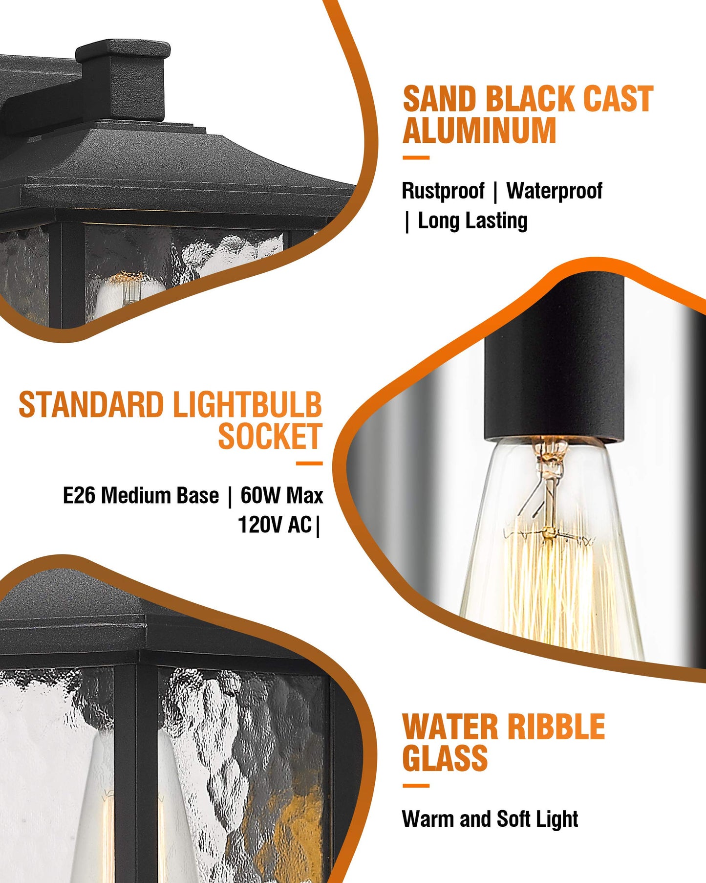 Beionxii Outdoor Wall Lights  14Inch Dusk To Dawn Exterior Wall Mount Sconce Front Porch Light  Black Cast Aluminum W/Water Glass - A272W-2Pk