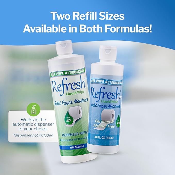 Refresh Liquid Wipe: Toilet Paper Foam Dispenser Refill | Eco-Friendly Flushable Wet Wipe Alternative with Witch Hazel and Aloe | 8 oz Refill
