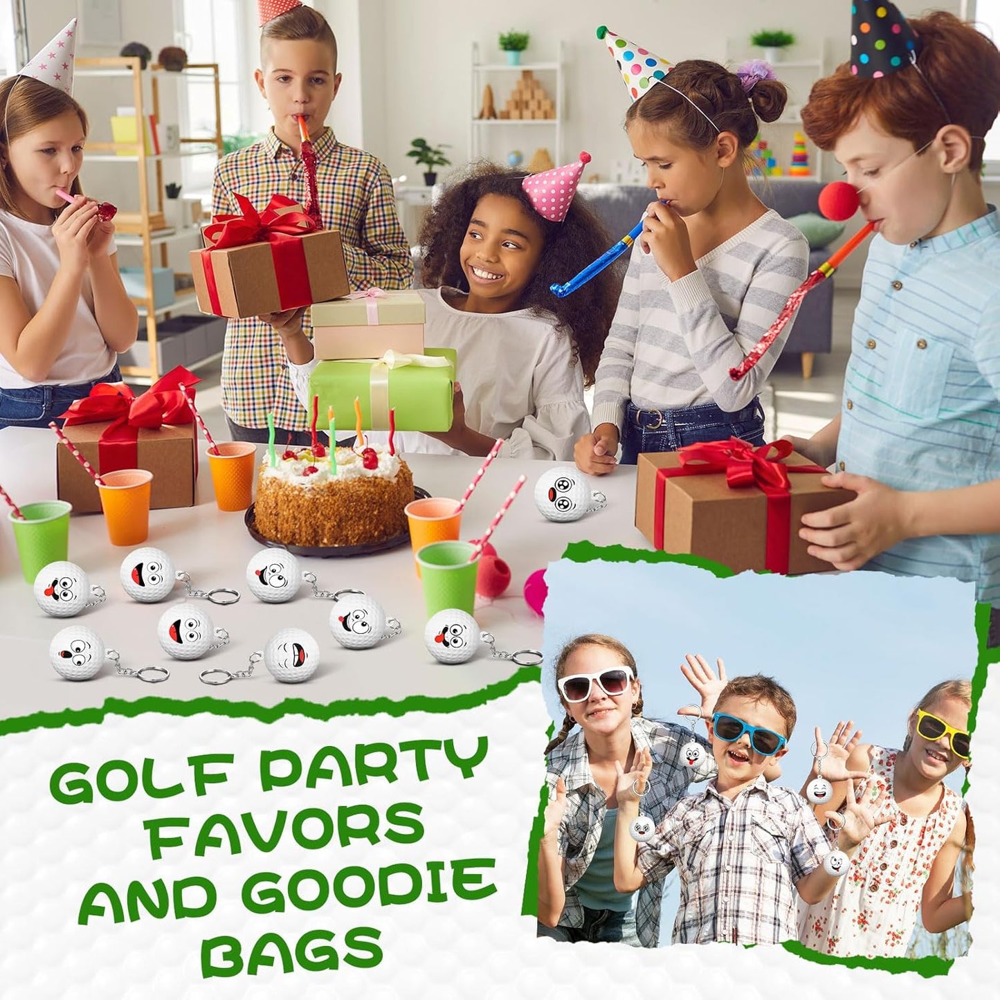 30 Pcs Golf Party Favors Sports Party Supplies for Boys Girls Funny Mini Face Stress Ball Keychains Cute Relief Balls for Golf Lovers Team Prizes Anxiety Relief Sport Favors