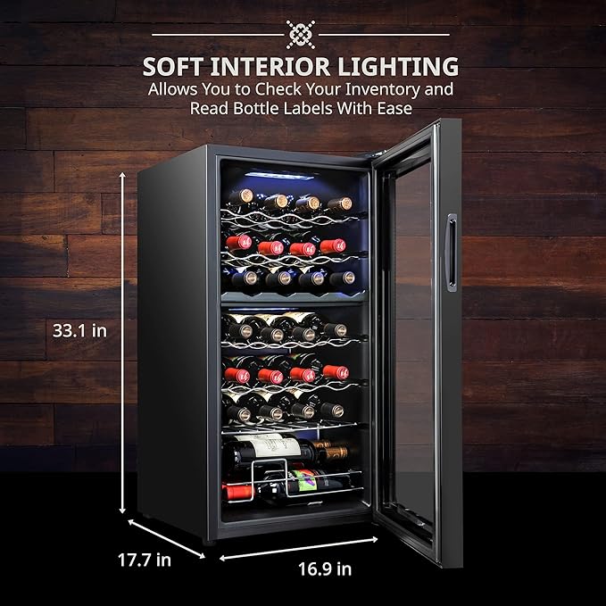 Ivation 28 Bottle Dual Zone Compressor Wine Cooler Refrigerator w/Lock | Large Freestanding Wine Cellar For Red, White, Champagne Wine | 41f-64f Digital Temperature Control Fridge Glass Door Black
