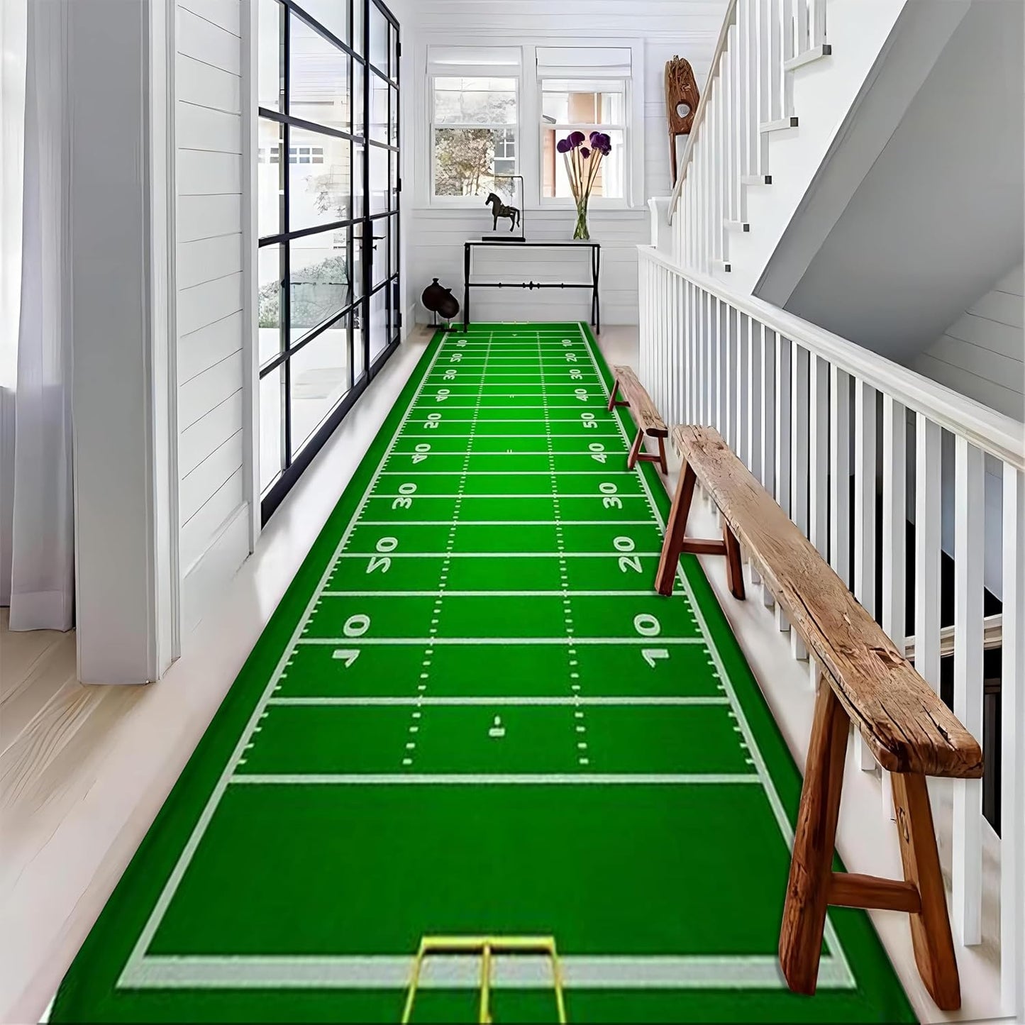 Football Long Hallway Rug Runners, 4x12ft, Sports Soccer Runner for Entryway, Thin Low Pile Easy Clean Rugs, Non-Shedding Reduce Noise Washable Non-Slip Carpets for Bedside Family