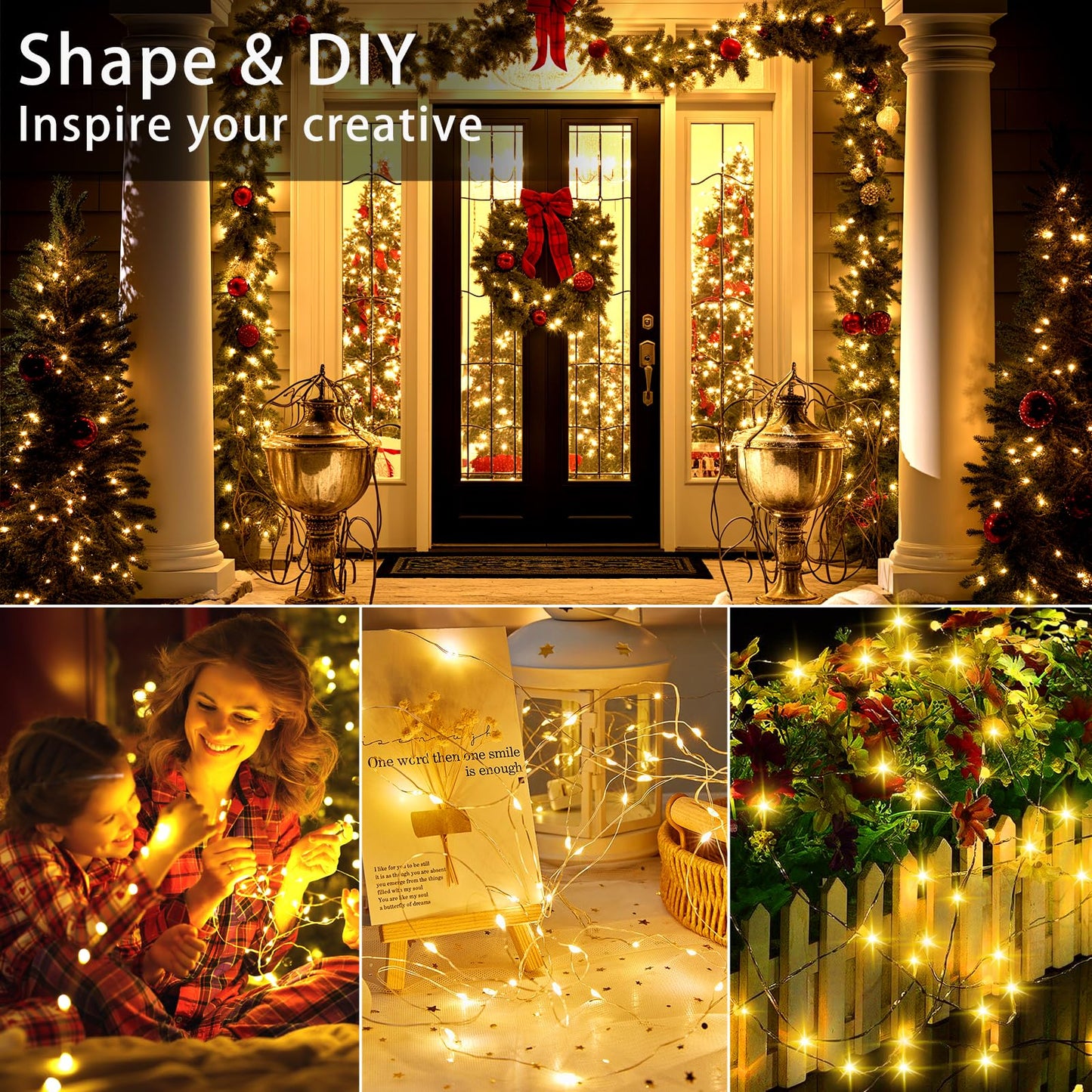 Vookry 30 Led Fairy Lights - 10Ft Mini Silver Wire String Lights, 8 Pack, Warm White For Diy Crafts, Weddings, And Christmas Decor