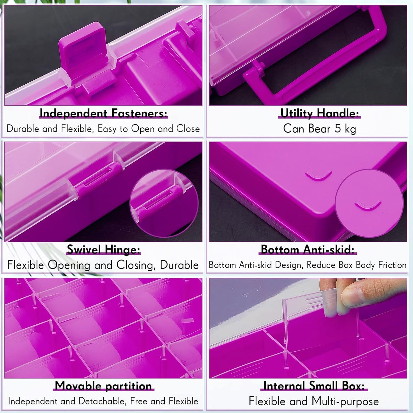 Juexica 2 Pcs Large 48 Grids Plastic Storage Bead Organizer Box, Tackle Box, Compartment Organizer Container with Adjustable Dividers for Jewelry Art Crafts Toys Screw Small Parts(Purple)