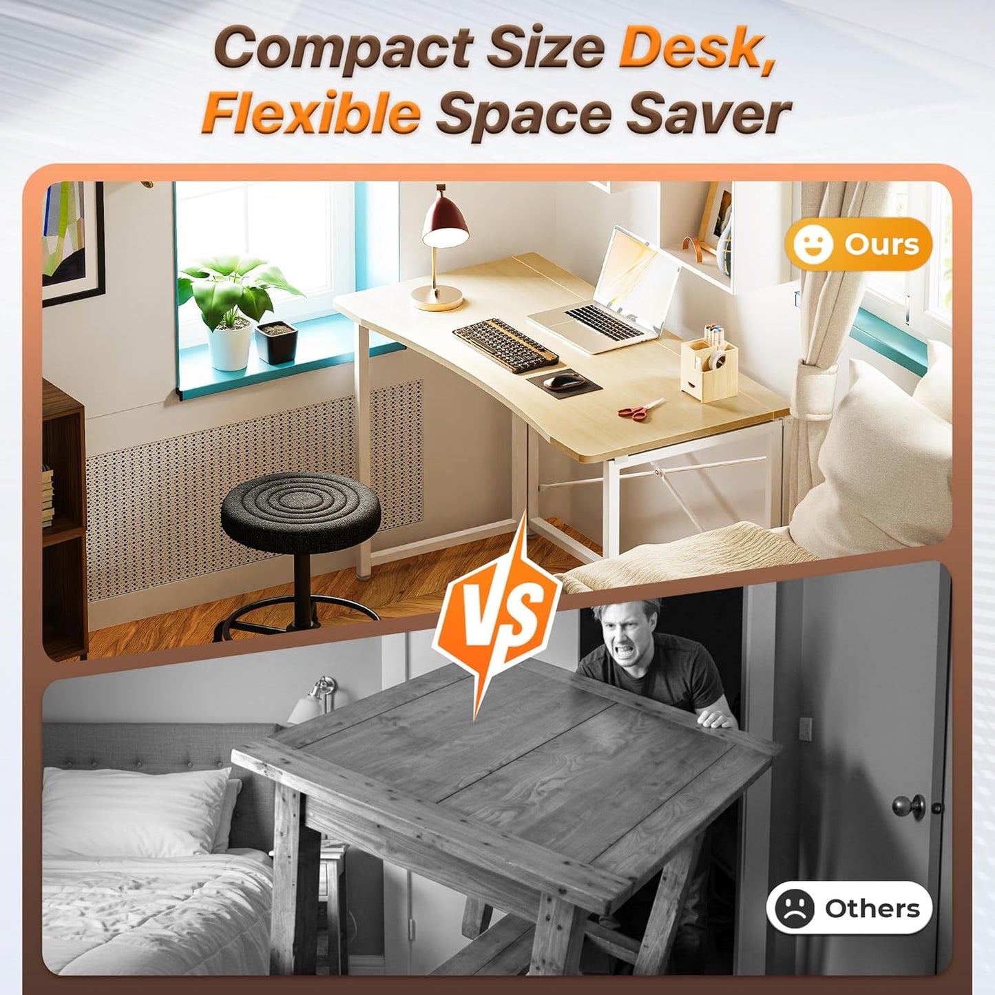 Huuger Folding Desk for Small Spaces, 39.3 Inch Foldable Computer Table, for Home Office, Study, Bedroom, Dorm, Space Saving, Small Writing Work Office Computer Desk, Easy to Fold, Oak