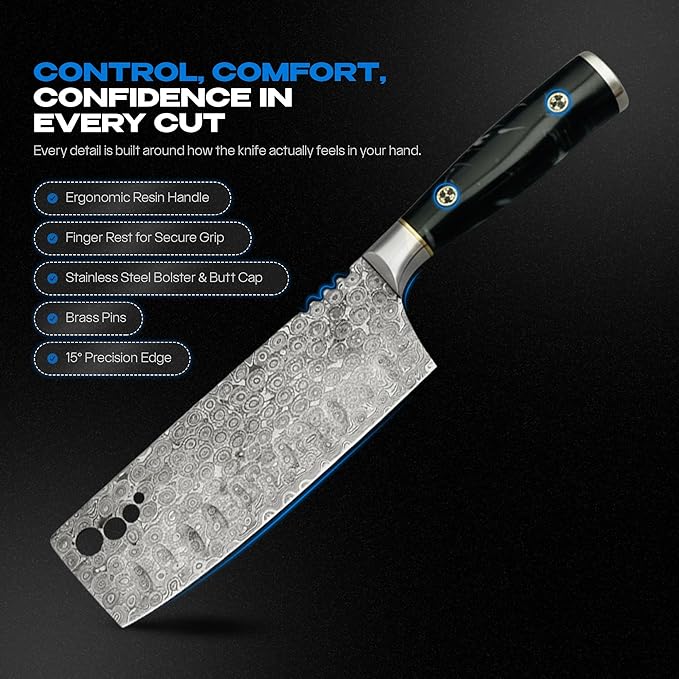 Hand-Forged Damascus 7" Nakiri Knife – Japanese-Style Vegetable Cutter with 133-Layer Blade, Hollow Edge & Herb-Stripping Holes – Premium Damascus Chef Knife