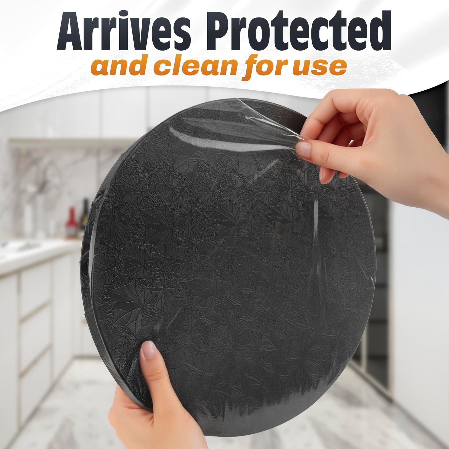 12 Inch Cake Drum - Black Round 12 Inch Cake Boards for Holiday Dessert Presentation, Grease and Moisture Resistant, Thick Durable Material with Fancy Pattern, Great for Valentine day & Birthday Cakes
