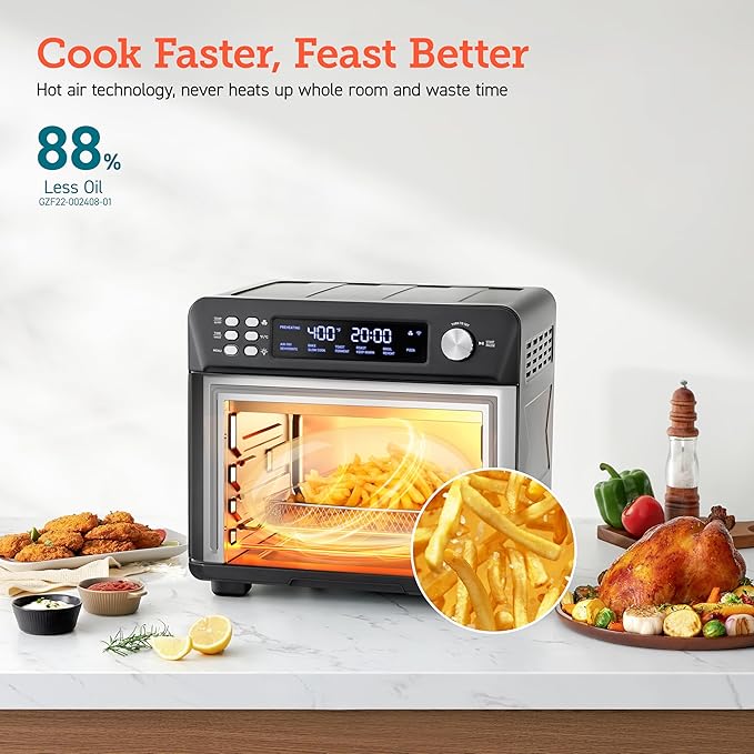 COSORI Smart 11-in-1 Air Fryer Toaster Oven Combo, Airfryer Convection Oven Countertop, Bake, Roast, Reheat, Broil, Dehydrate, 94 Recipes & 3 Accessories, 26QT, Black, Stainless Steel