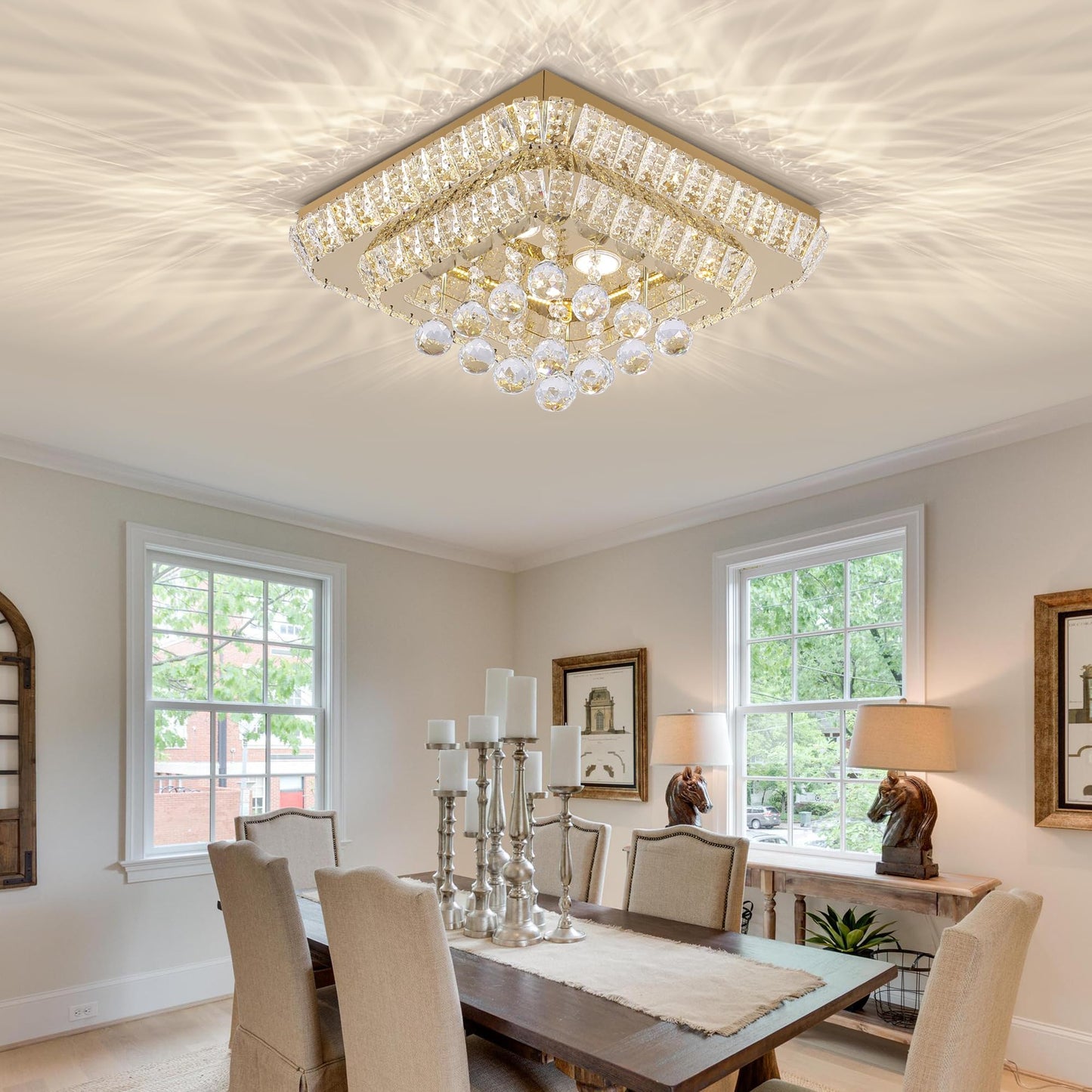 REDSTAR 18in Gold Crystal Flush Mount Ceiling Light, K9 Crystal & Stainless Steel, Remote & APP Control, Model A228-18in-GD