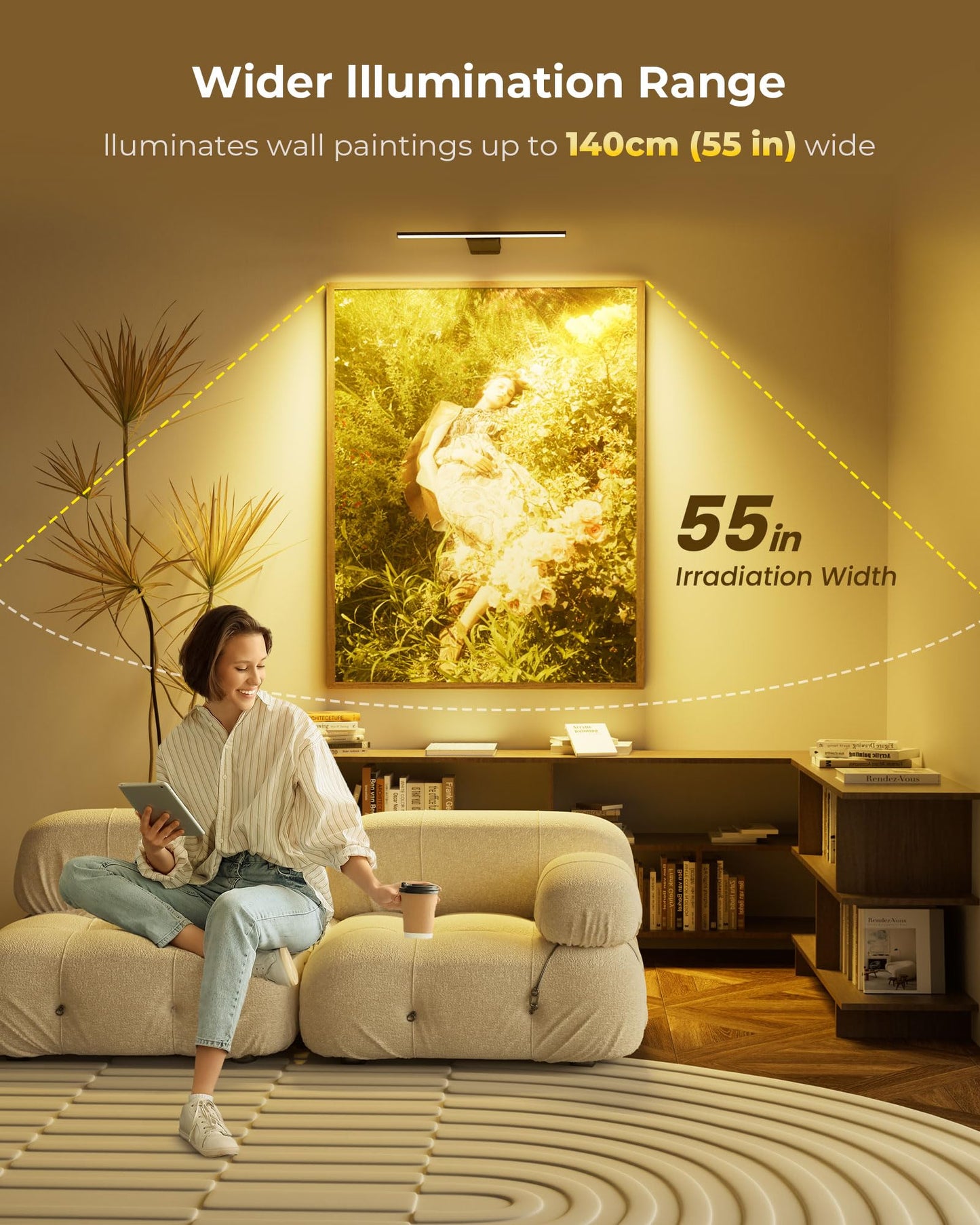 2 Pack Picture Light for Wall Rechargeable Art Light with Remote, 3 Colors & 5 Brightness Levels, 12000mAh Battery Operated Lights for Pictures,Painting,Gallery, Bedroom, Hallway, Frame, Living Room