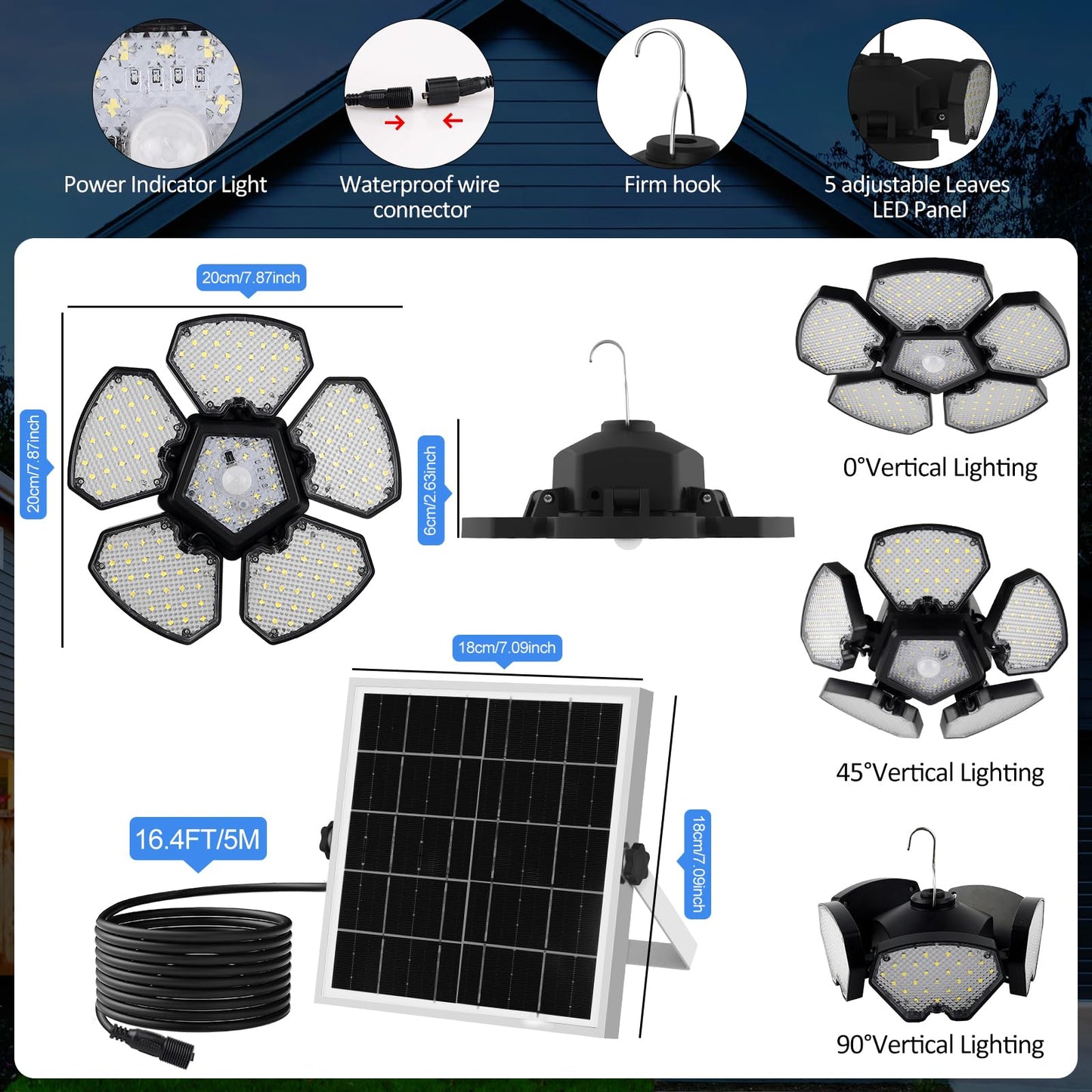 TSUNESLUX Solar Shed Light - Motion Sensor, IP65 Waterproof, 6000K, Remote Control, Model TS-G2306