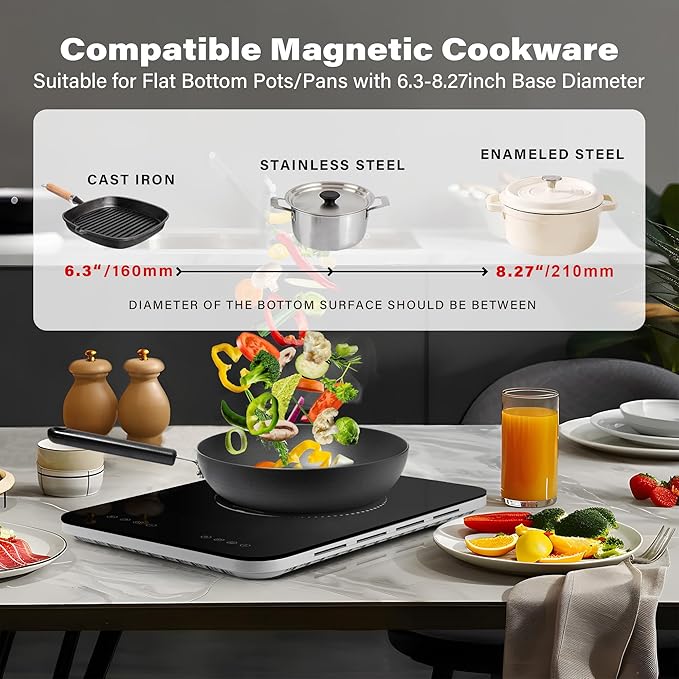 GIONIEN Portable Induction Cooktop 1200W,Single Hot Plate Countertop Burner 110~120V,Sensor Touch Electric Cooker,10 Power,0.94”Ultra Thin,6.69” Heating Coils,Child Safety Lock,Timer