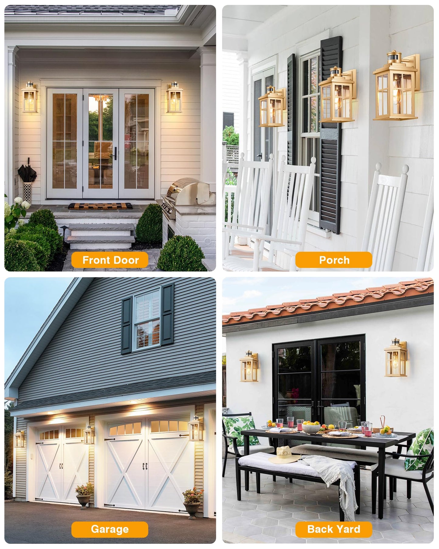 Opaxis Motion Sensor Outside Lights For House  Modern Dusk To Dawn Outdoor Lighting  2 Pack Gold Anti-Rust Outdoor Wall Lights With Transparent Glass  Waterproof Outdoor Porch Lights For House  Patio