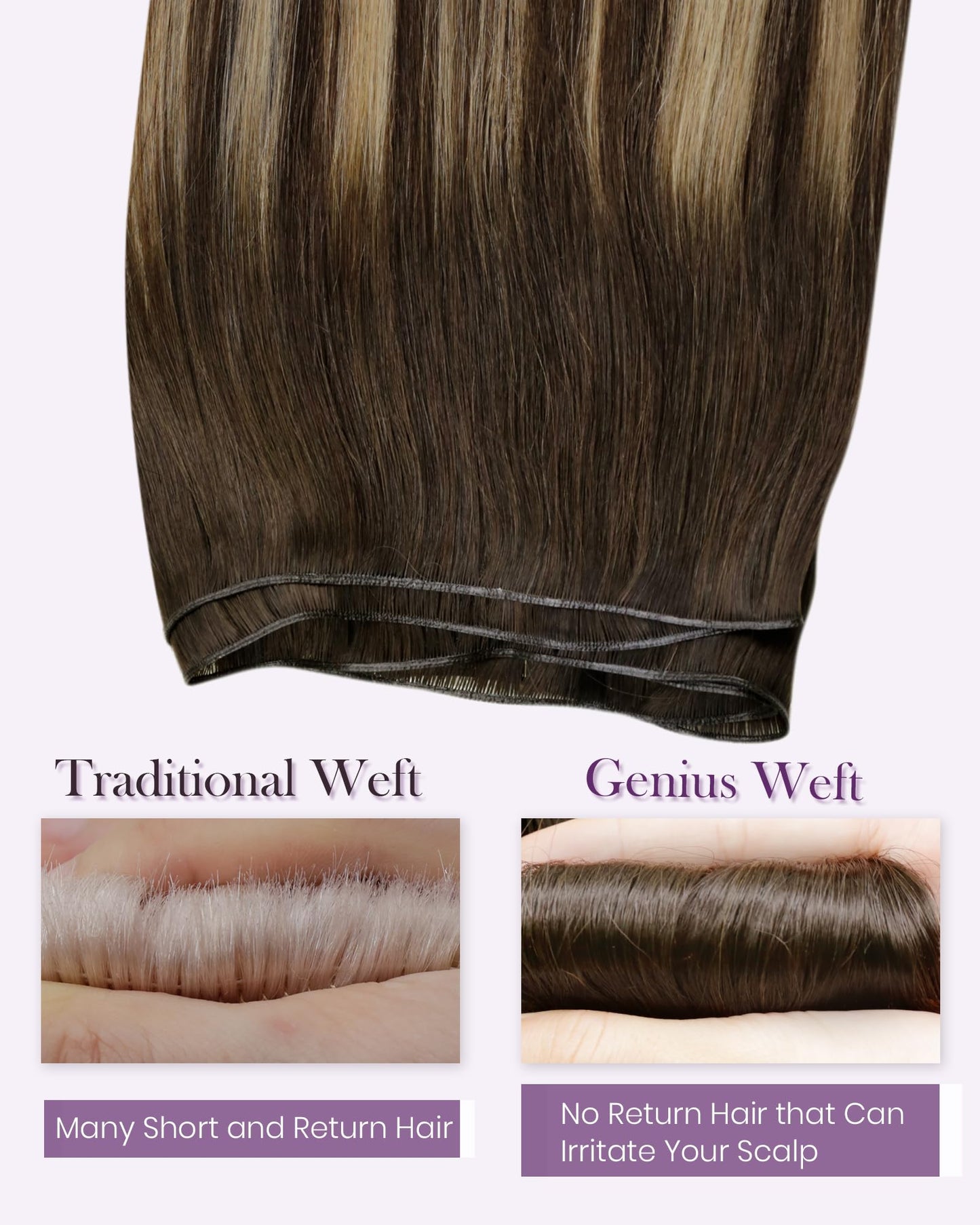 LaaVoo Hand Tied Weft Hair Extensions Human Hair Blonde Sew in Hair Extensions Balayage Brown Human Hair Weft Extensions Genius