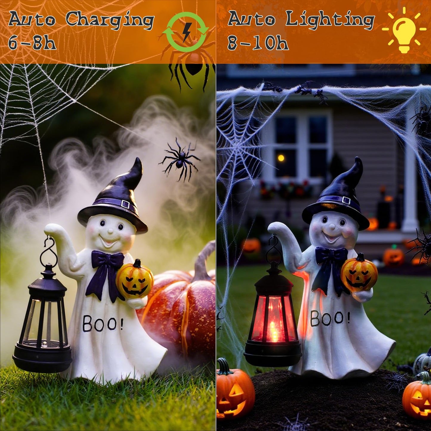 Fashionoda Halloween Ghost Solar Statue - White Resin Outdoor Decor for Garden, Patio, Balcony - Model LD602559
