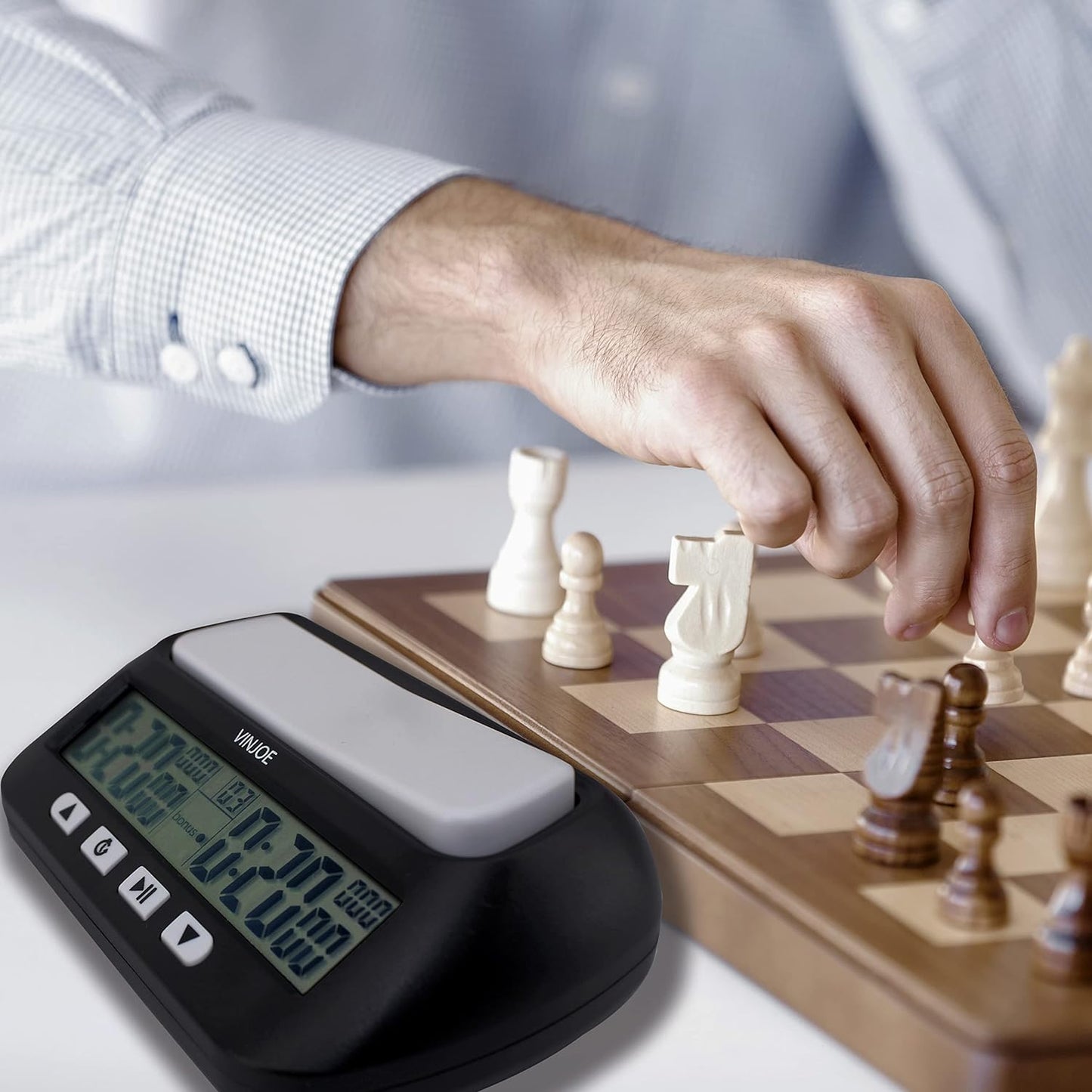 VINJOE Chess Clock Digital Chess Timer Professional for Board Games,Portable Digital Chess Clock & Game Timer with Basic,Bonus,Delay and Positive Time Features Best Gifts for Christmas(Without Battery