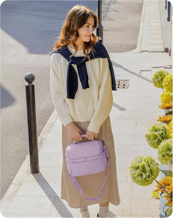 BAGSMART Insulated Lunch Bags for Women, Cute Quilted Lunch Box, Lightweight Puffy Padded Waterproof Lunch Tote, Reusable Lunch Cooler for Work Picnic Travel, Lavender Purple