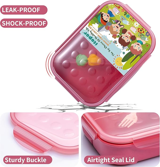 Wheat Straw Bento Box, BPA-Free Lunch Box for Kids & Adults - Leakproof 3-Compartment Lunch Containers with Utensil, Microwave/Dishwasher Safe, 5.5 Cup Muted Red