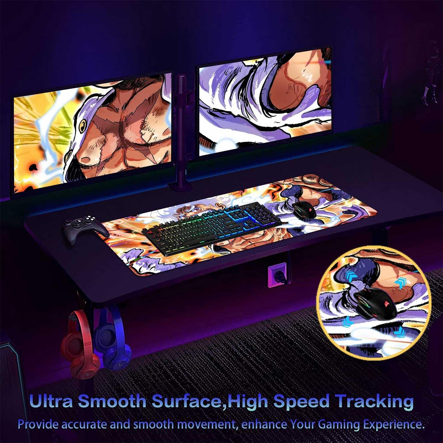 Extra Large Anime Mouse Pad Luffygear 5,Extended Large Gaming Mousepad,Non-Slip Rubber Base and Stitched Edges Desk Pad for Computer Home Office Work and Study,31.5"x15.7"