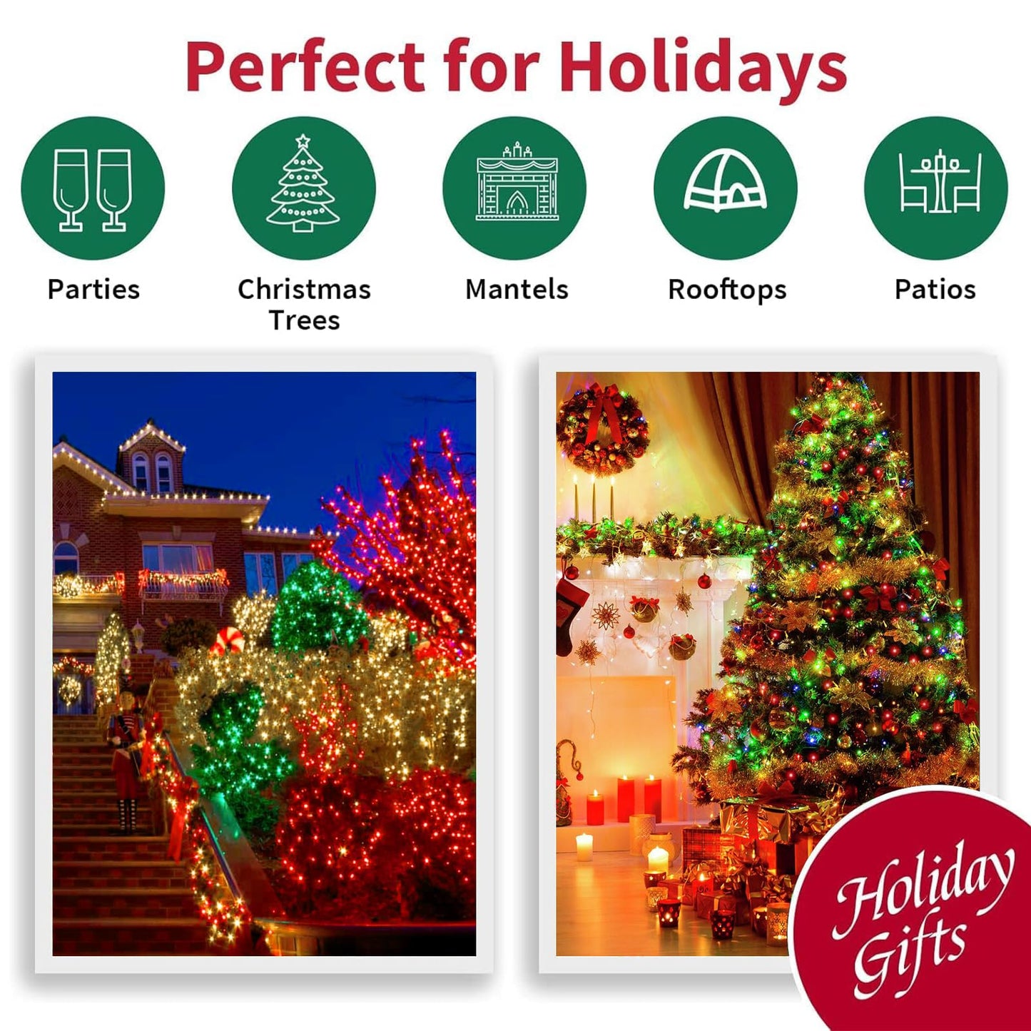 Lamphome 66Ft Christmas Decorative Mini Lights  200 Led Transparent Wire Fairy Starry String Lights Plug In  16 Lighting Modes For Outdoor Xmas Tree Wedding Party Decoration (Red Green Warm)