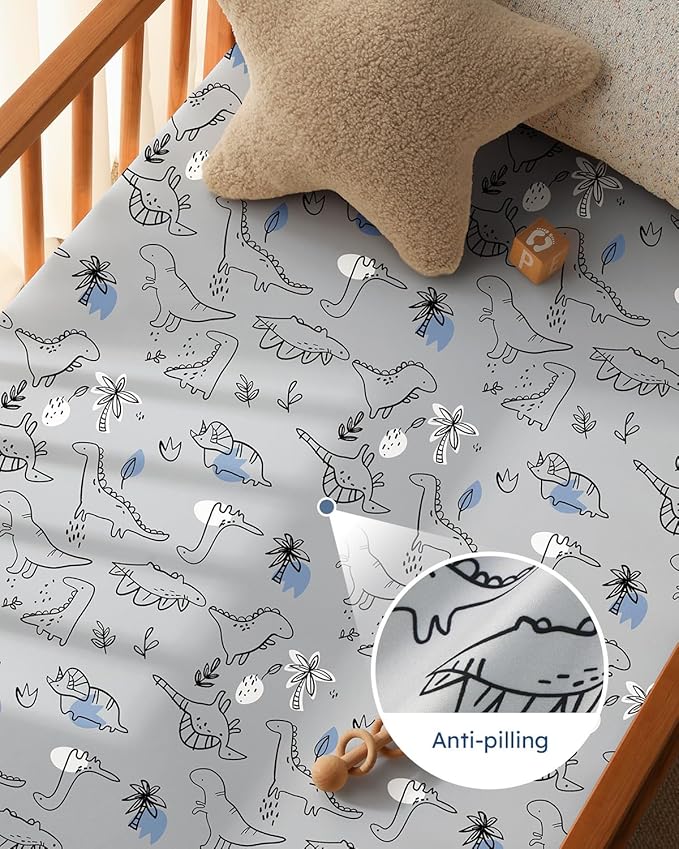Baby Crib Sheets for Boys Girls, 28x52x8in Fitted Crib Sheet Neutral 3 Pack for Standard Crib and Toddler Mattress, Breathable Soft Microfiber Baby Sheet Grey & Blue Car