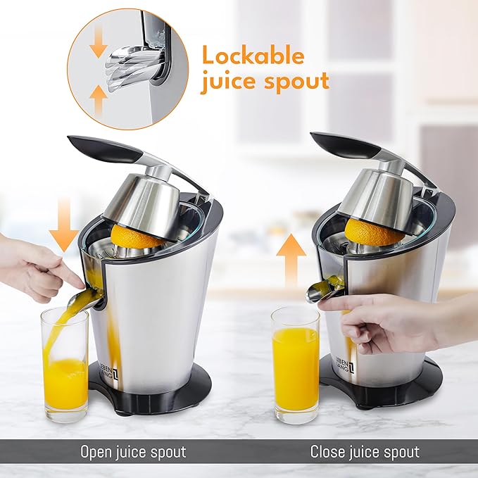 LEBENLANG Electric citrus juicer with high juice yield | Orange juicer squeezer 200W + 2 cones I Exprimidor de limones electrico Small juicers machine mini for citrus lemon Esprimidoras naranjas jugo