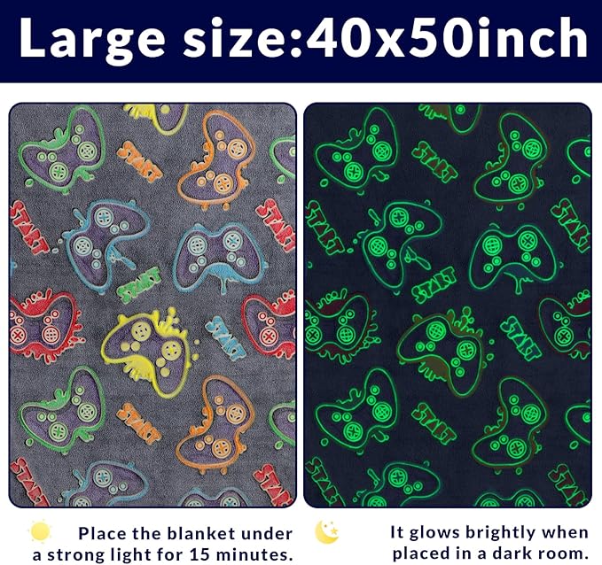 Gamer Gifts Toys for Kids Boys Boyfriend Glow in The Dark Game Blanket for Boys Gaming Gamepad Presents Birthday Christmas Easter