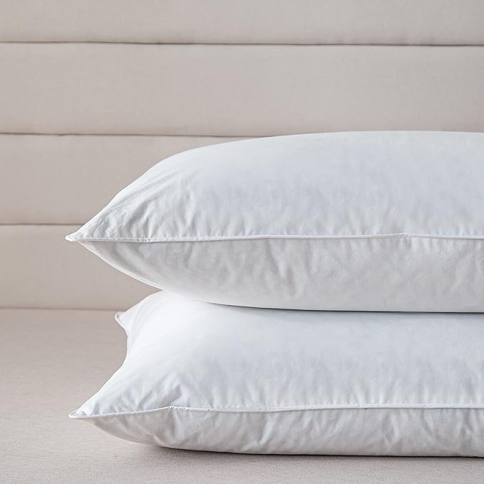 Luxury Goose Feathers Down Pillows King Size Set of 2, Hotel Quality Fluffy Bed Pillows, Soft Pillows for Sleeping, Organic Cotton Cover(20x36”, Pack of 2)