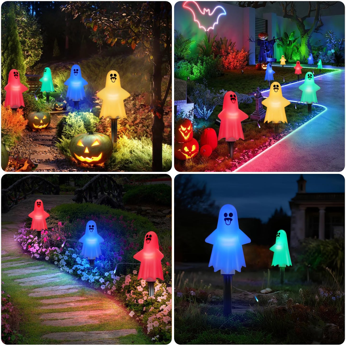 8 Pack Outdoor Halloween Decorations  Solar Ghost Stake Lights With 8 Lighting Modes  Waterproof Ghost Halloween Decor Pathway Lights For Garden Yard Patio Porch