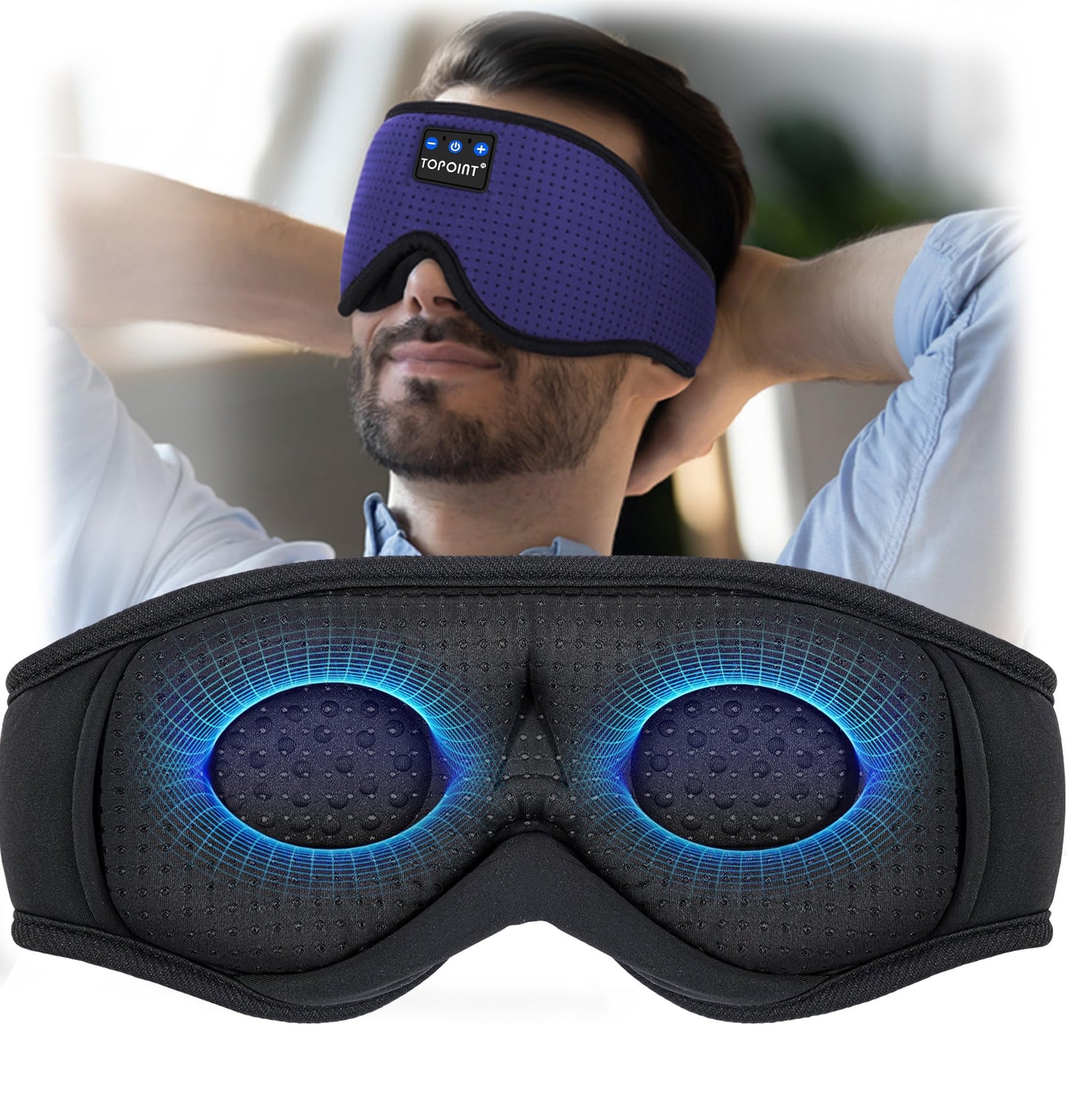 Sleep Mask with Headphones Bluetooth 5.4, TOPOINT 3D Eye Mask Blackout Breath Silk for Side Sleepers Women Men, Sleep Headphones Earphones HD Speaker Microphone for Travel Meditation Gift, CPAP Users