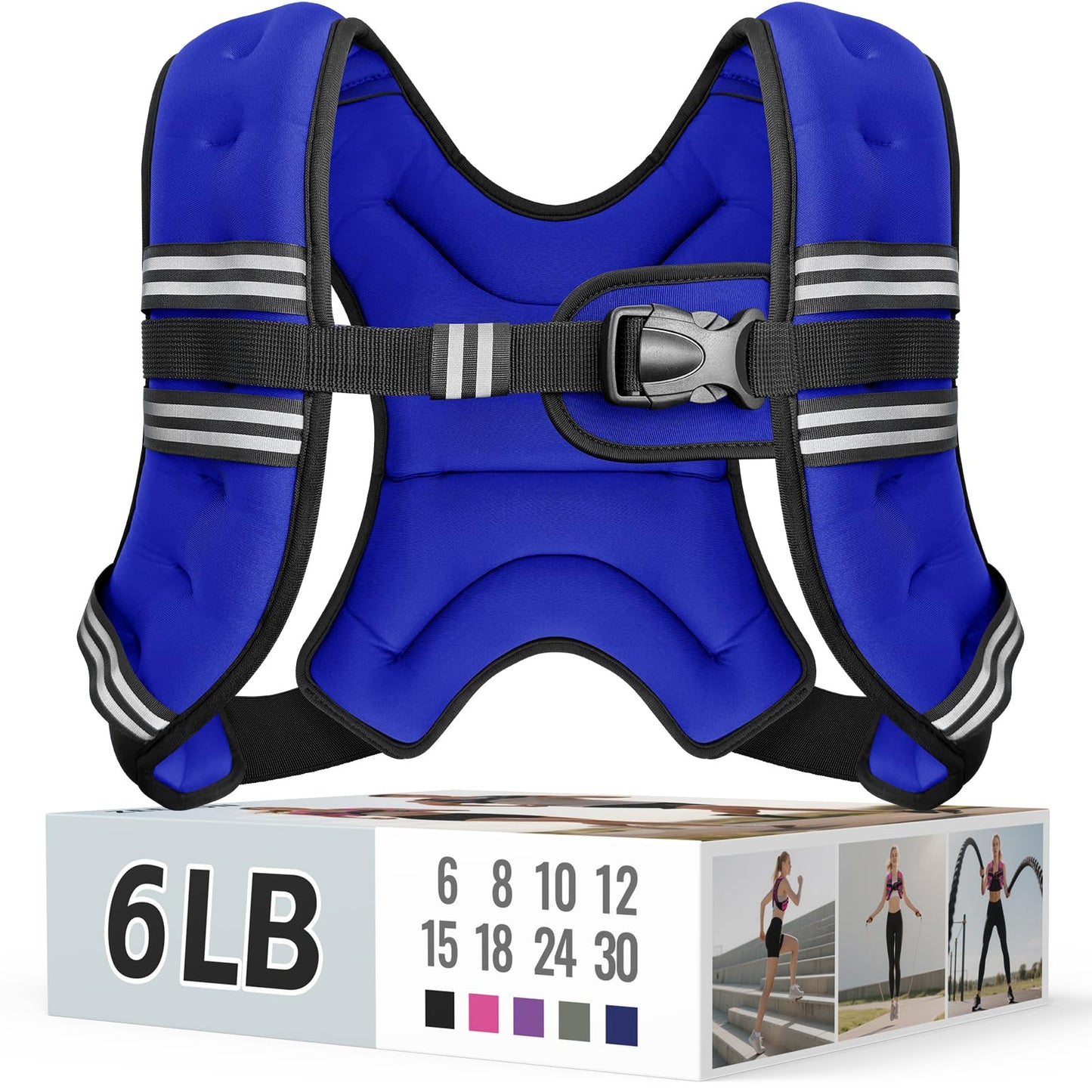 Zeerun Weighted Vest for Women & Men with Reflective Stripe and Adjustable Buckle, Comfortable & Durable Rucking Vest for Walking, Running & Strength Training, 6LBS-Blue