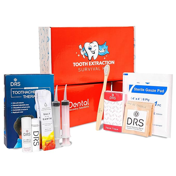 Wisdom Teeth Recovery Kit | Reusable Head Wrap with Ice Packs | Oral Irrigation Syringe, Salt Water Rinse, Gauze, Tea Bag...