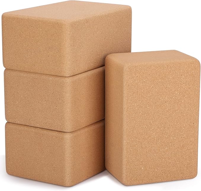 Leitee 4 Pcs Cork Yoga Blocks 9 x 6 x 4 Inch Cork Yoga Brick Non Slip Supportive Equipment High Density Bricks Wood Exerci...