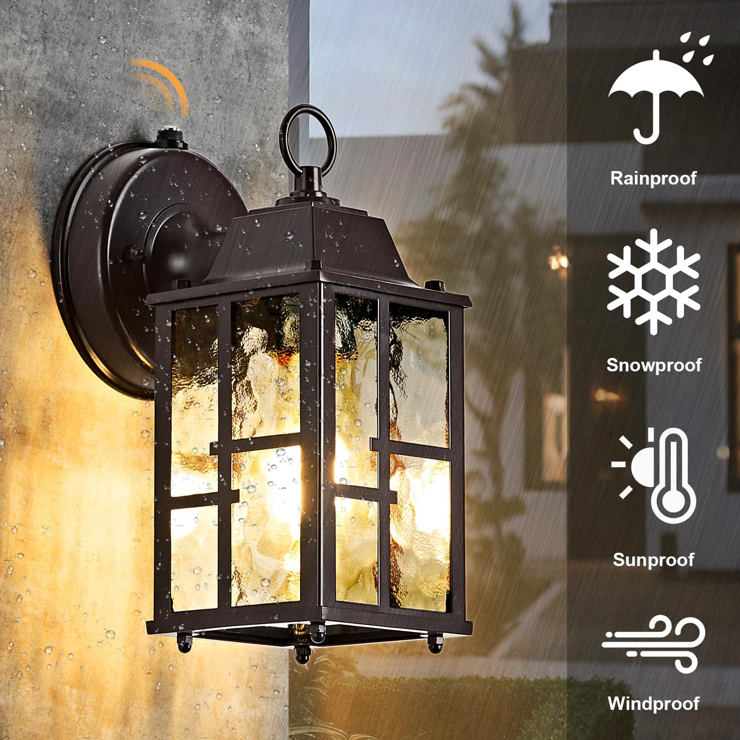 Okeli 2-Pack Dusk To Dawn Outdoor Wall Lights  Weatherproof Exterior Lighting Fixture Wall Mount  Aluminum Ripple Glass Porch Light  Anti-Rust Outside Wall Sconce For House  Garage(Brown)