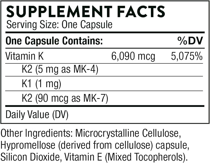 THORNE Vitamin K (Formerly 3-K Complete) - Vitamins K1 and K2 (as MK-4 and MK-7) - Supports Strong Bones* - 60 Capsules
