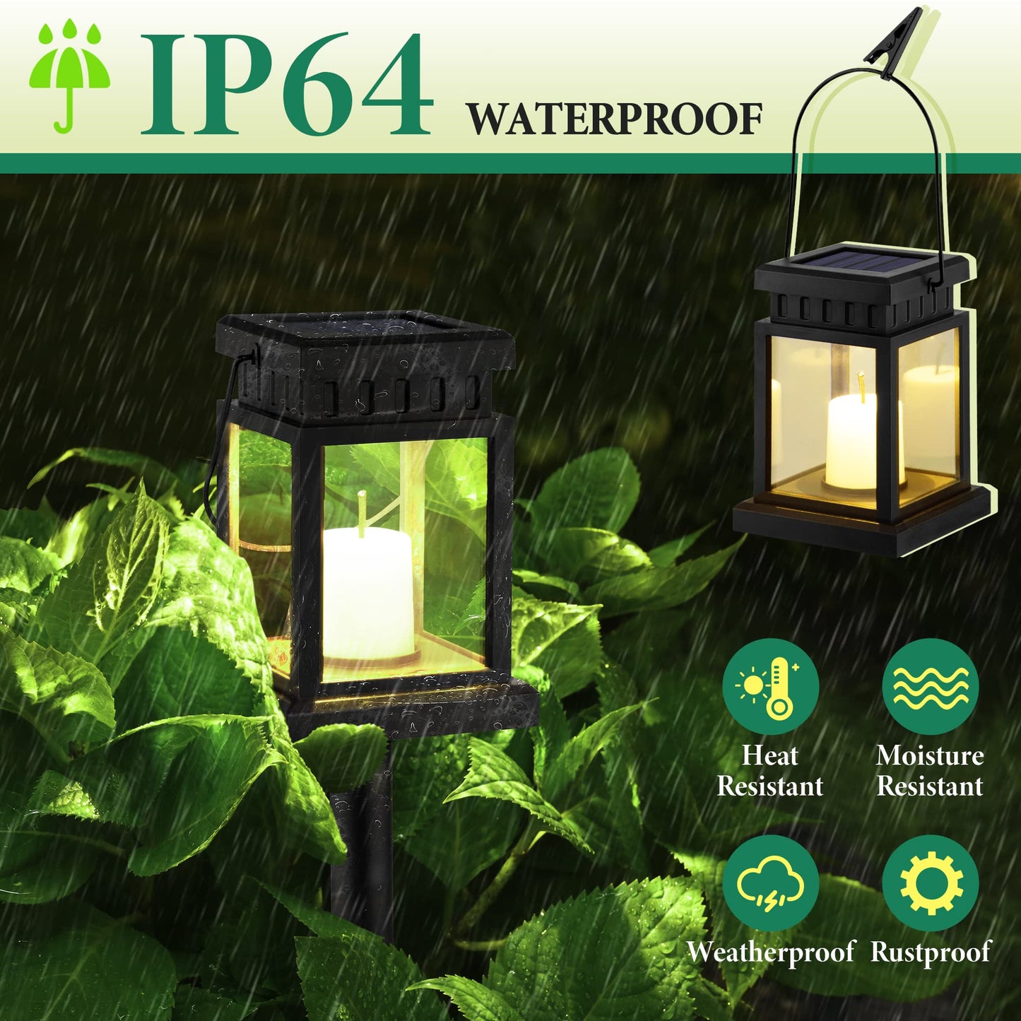 Solpex Solar Lanterns Outdoor - 8 Pack Led Hanging Lights, Waterproof, Candle Effect, Black, 3.5X3.5X16.2, Model 8374-X