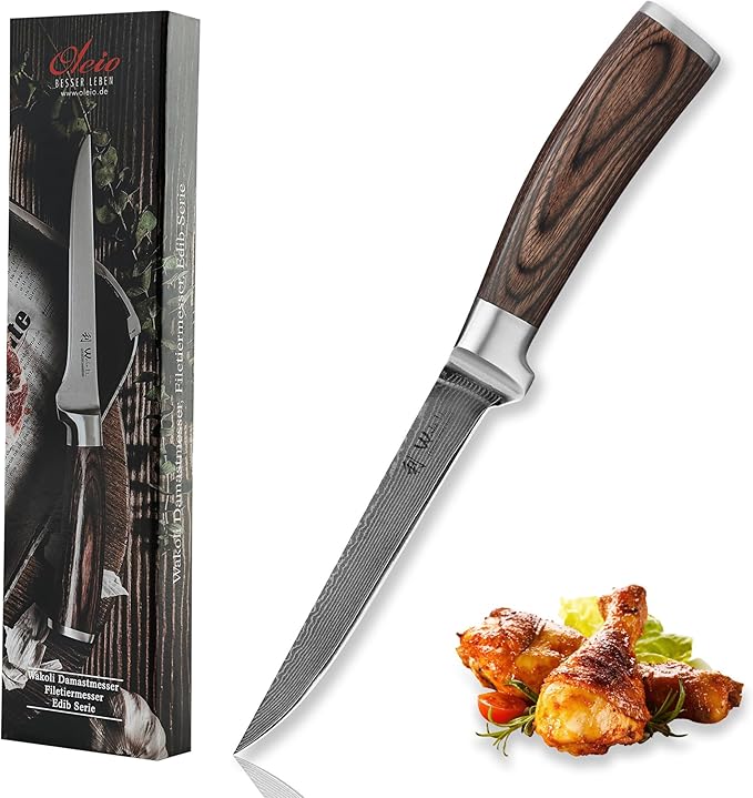 Wakoli EDIB Damascus Boning Knife – 5.7-Inch Precision Blade | Professional Kitchen Knife with VG10 Core, Ergonomic Pakkawood Handle – Ideal for Deboning & Trimming