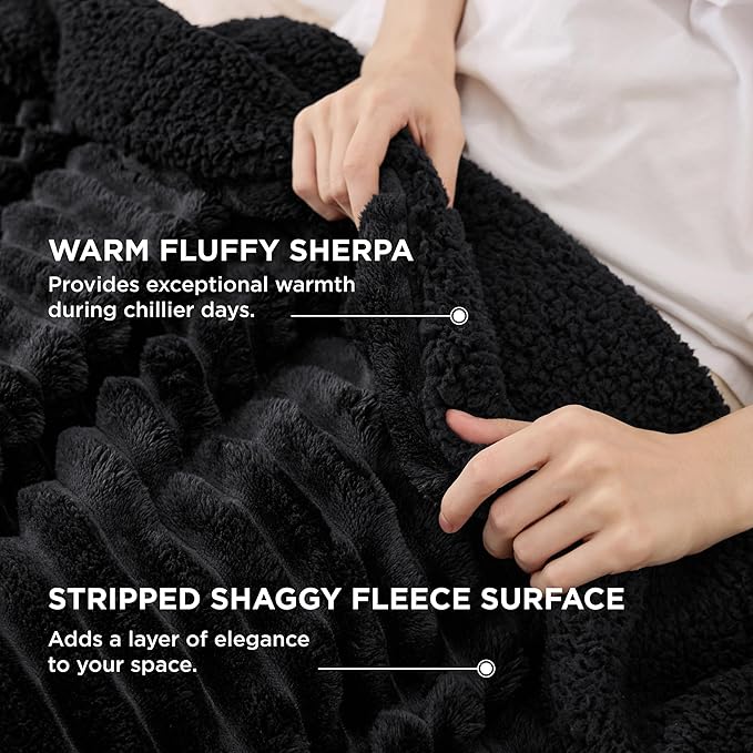 Bedsure Sherpa Throw Blanket for Couch - Super Soft, Cozy Fleece Thick Warm Blanket for Winter, GentleSoft Plush & Fluffy Throw Gift for Women, Room Decor, Black, 50x60 Inches