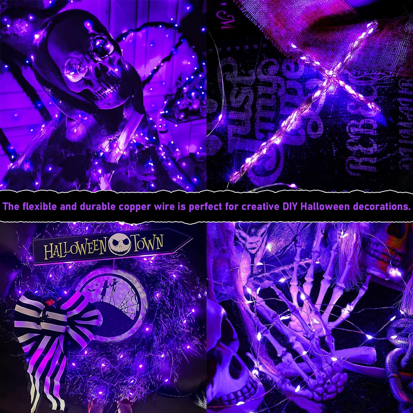 JMEXSUSS 4 Pack 50 LED Christmas Fairy Lights, 16.1ft Battery Operated, Purple Waterproof Mini String Lights for Indoor Outdoor Decorations