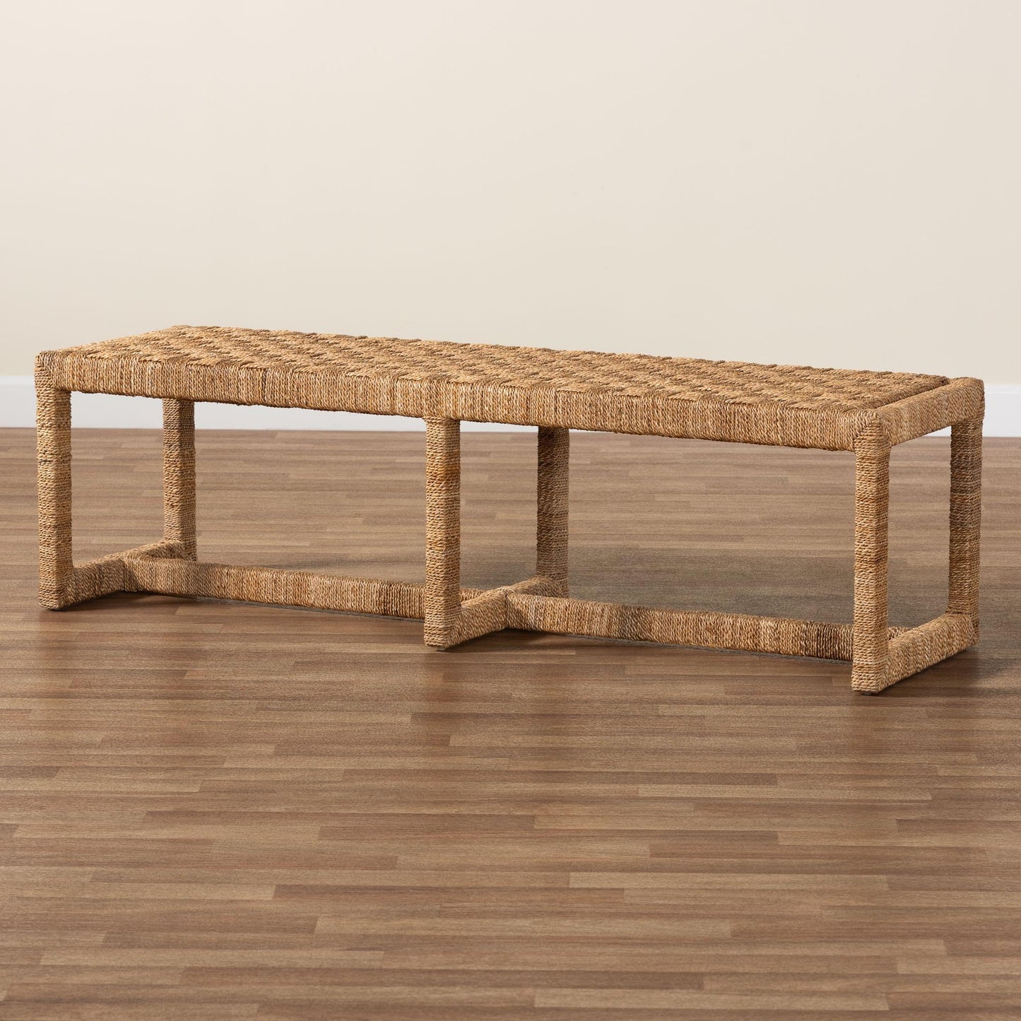 bali & pari Cipally Bohemian Seagrass and Mahogany Wood Accent Bench