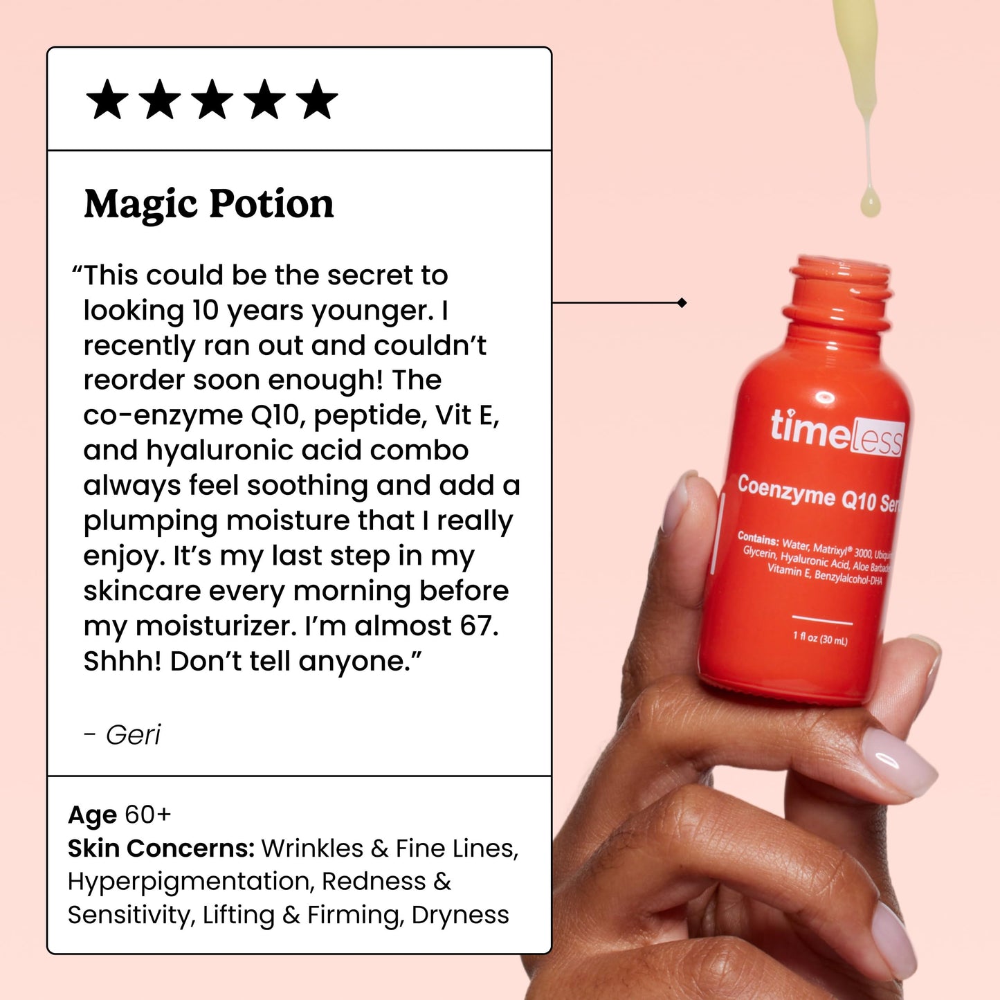 Timeless Skin Care Coenzyme Q10 Serum - Skin Care Serum for Smoothing - Fragrance-Free - Coenzyme Q10 - with Hyaluronic Acid - 1