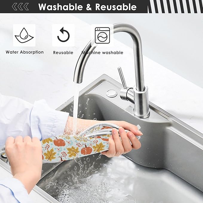 Fall Pumpkin Faucet Sink Mat for Kitchen 2 Pack Autumn Maple Leaves Sunflower Berry Bathroom Drying Mat Absorbent Splash Water Catcher Mats Microfiber Cloth Drip Protector Splash Pad 30x5 Inches