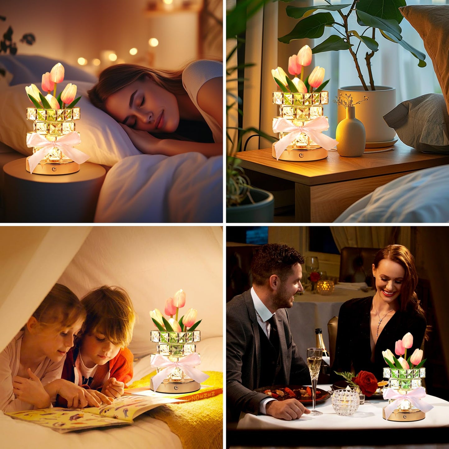 Tulip Flower Lamp Gifts For Women: Rechargeable Cordless Touch Crystal Table Lamp  Battery Powered Small Night Light  Mothers Day Birthday Present For Mom Grandma  Kitchen Bedroom Office Decor