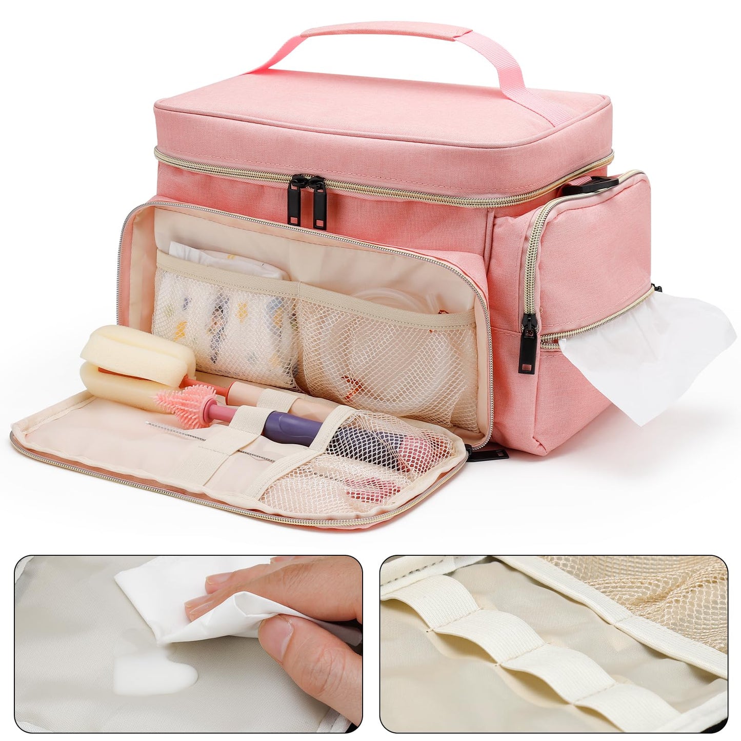 Breast Pump Bag Fit for Spectra S1 and S2, Pumping Bag with Waterproof Mat for Pump Accessories, Portable Pump Carrying Case for Work, Travel and Family Use, Pink