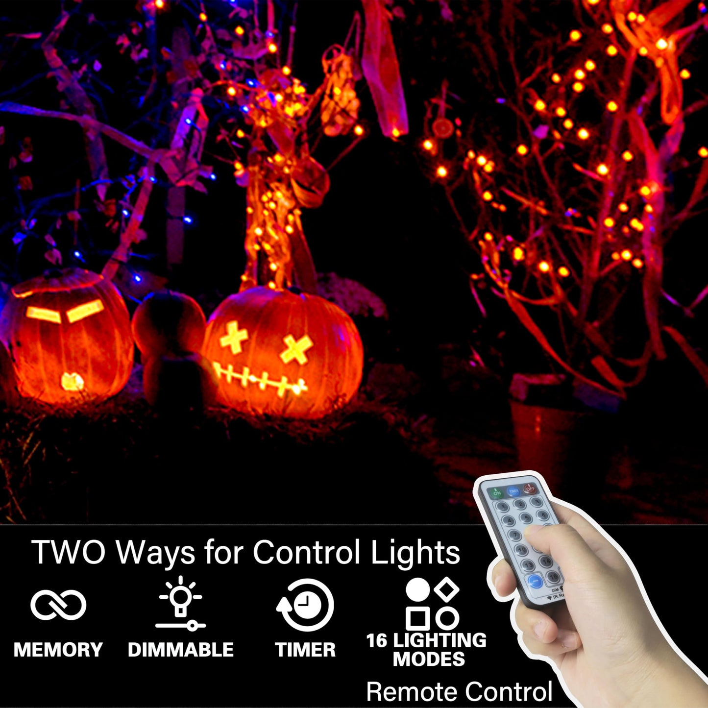 Lamphome 66Ft Halloween Decorative Mini Lights  200 Led Transparent Wire Fairy Starry String Lights Plug In  12 Lighting Modes  For Halloween Decoration Outdoor Party Decoration (Orange And Purple)