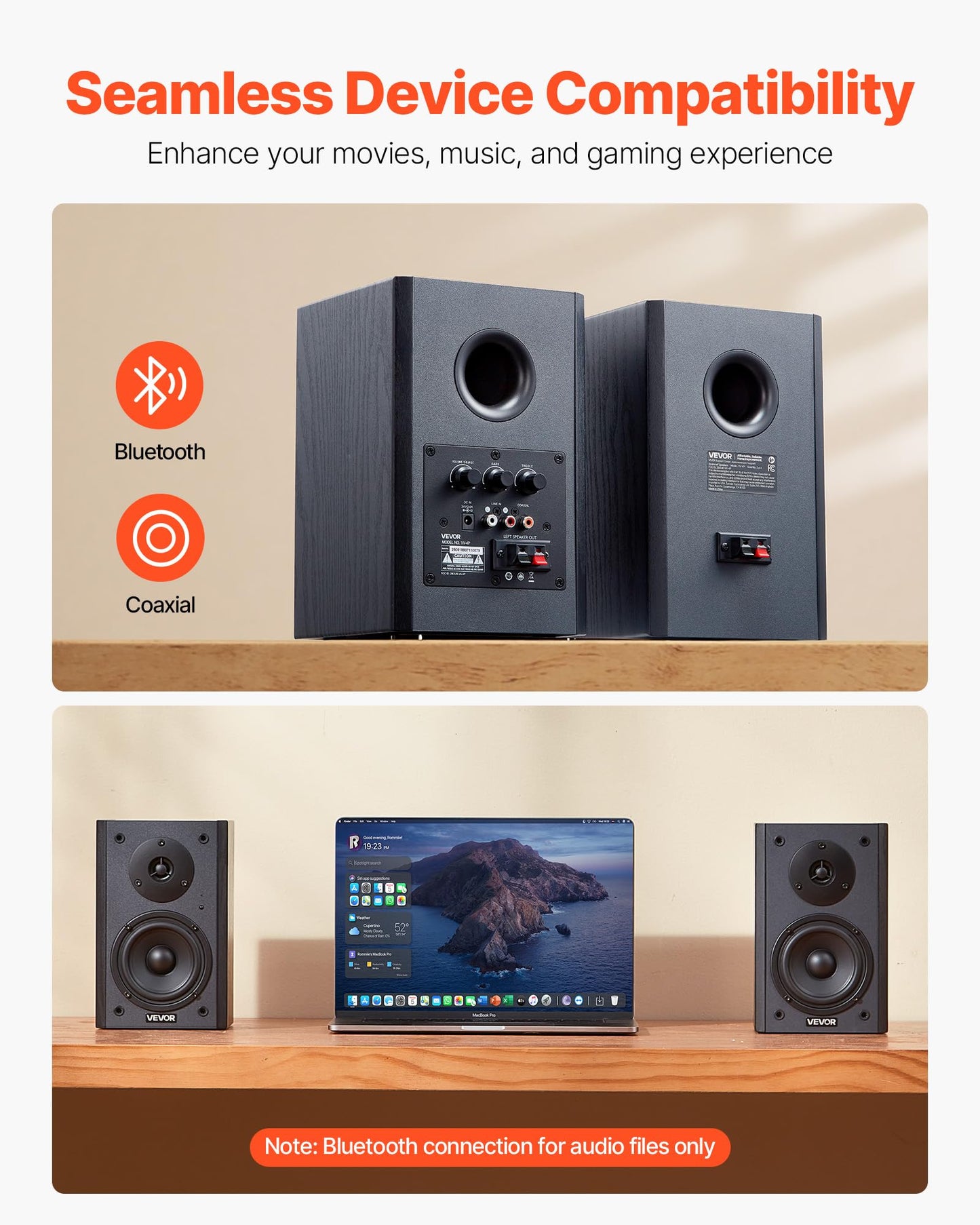 Vevor Powered Bookshelf Speakers, 20W X 2, Active Studio Monitor Speaker With 4 Inch Woofer, Adjustable Volume And Audio With Bl