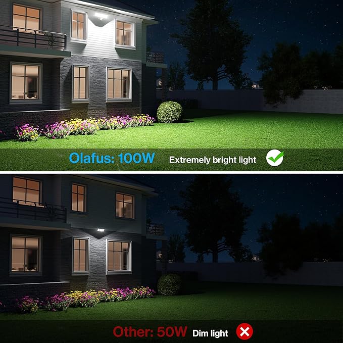 Olafus 100W Motion Sensor Outdoor Lights, 10000LM 6500K Daylight Flood Lights Outdoor Motion Sensor, Dusk to Dawn Outdoor Lighting, IP65 Waterproof Motion Detector Lights for Outside, White